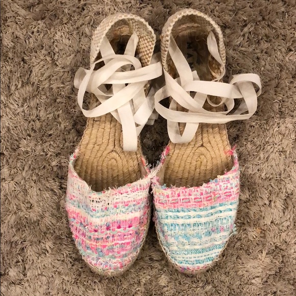 Manebi Pastel Tweed Ankle Tie Flatform Espadrilles - Picture 2 of 8